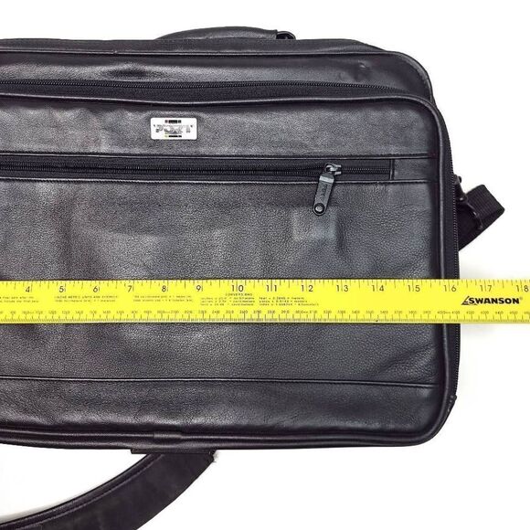 Port Black Leather Briefcase Messenger Bag Body Strap Luggage Travel Vintage - Picture 7 of 8